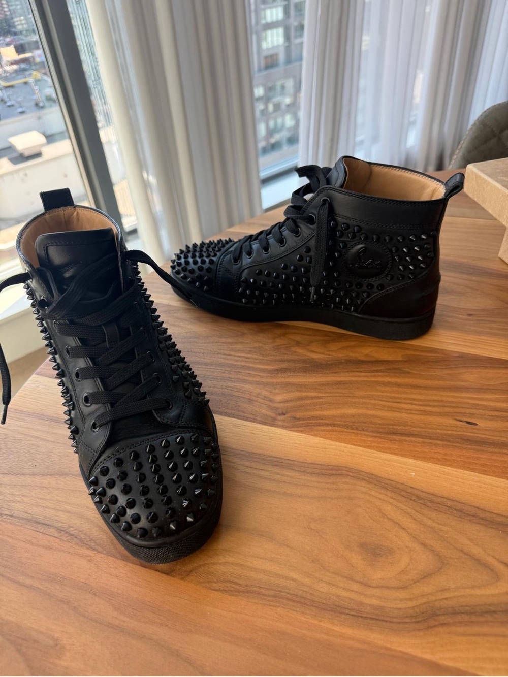 Christian Louboutin Black Spike-Embellished High-Top Sneakers
